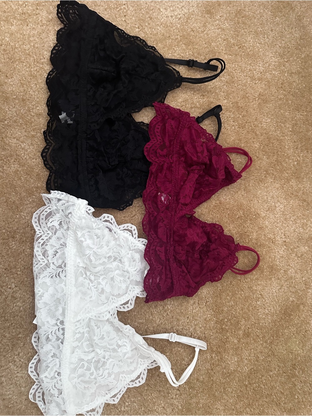 Lace Triangle Bralette Trio - Black, Red , White